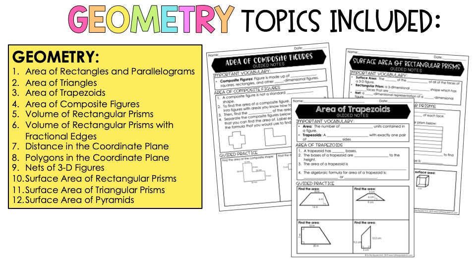Geometry - 6th Grade Math Guided Notes