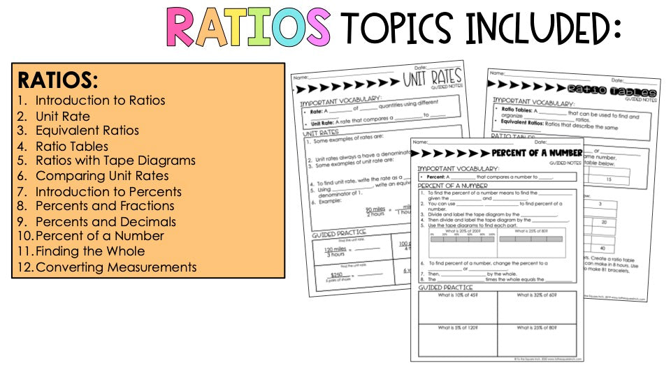 Ratios - 6th Grade Math Guided Notes – To The Square Inch