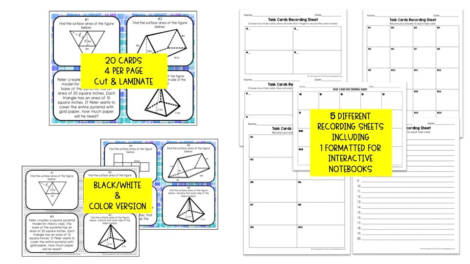 Surface Area of Pyramids & Prisms Task Cards – To The Square Inch