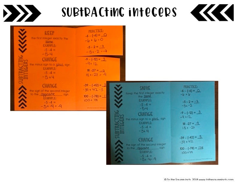 Adding & Subtracting Integers Foldables – To The Square Inch