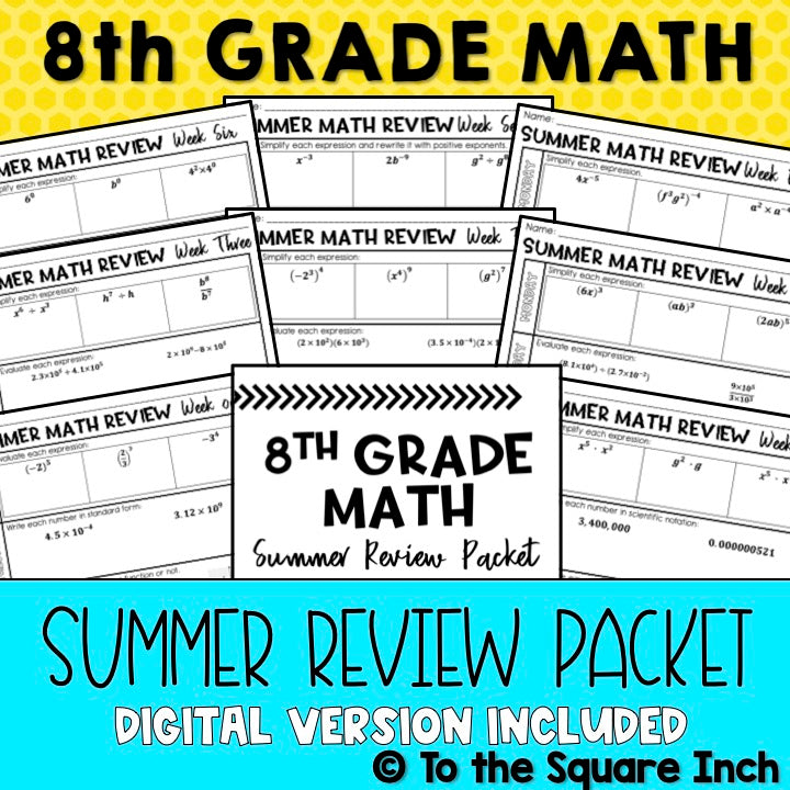 8th Grade Math Summer Packet
