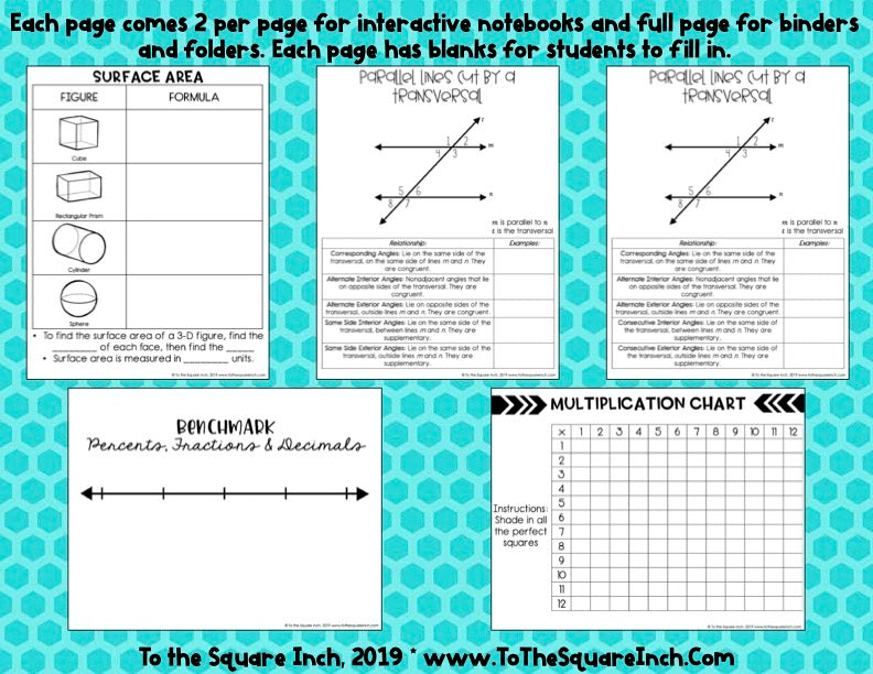 Math Guided Notes Reference Pages