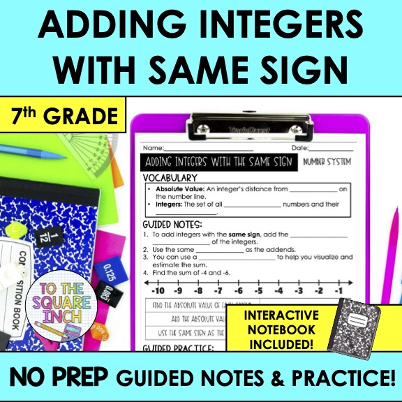 Adding Integers with the Same Sign Notes