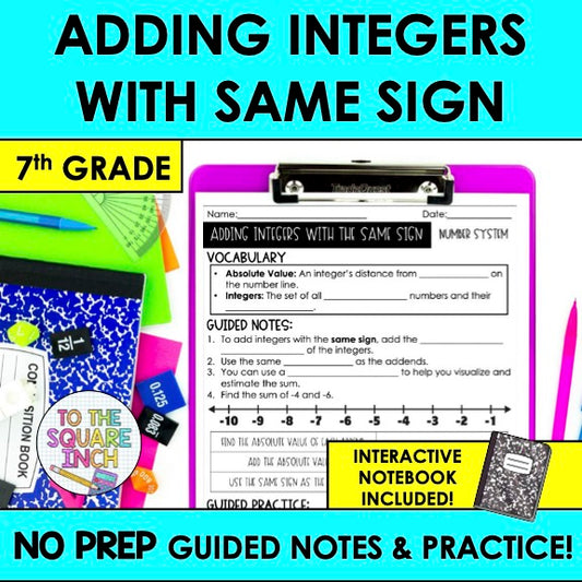 Adding Integers with the Same Sign Notes