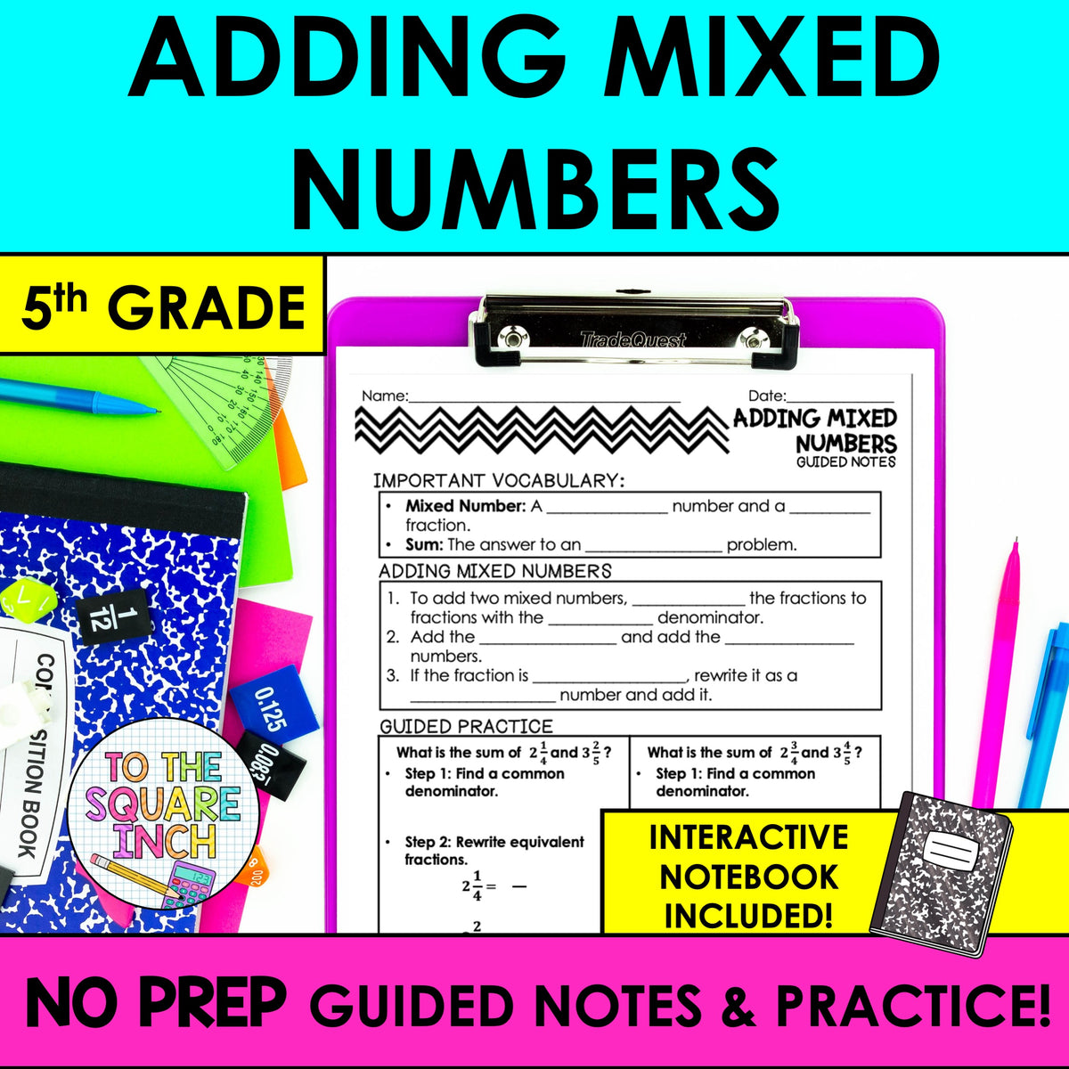 Adding Whole Notes Math Adding Mixed Numbers Notes – To The Square Inch