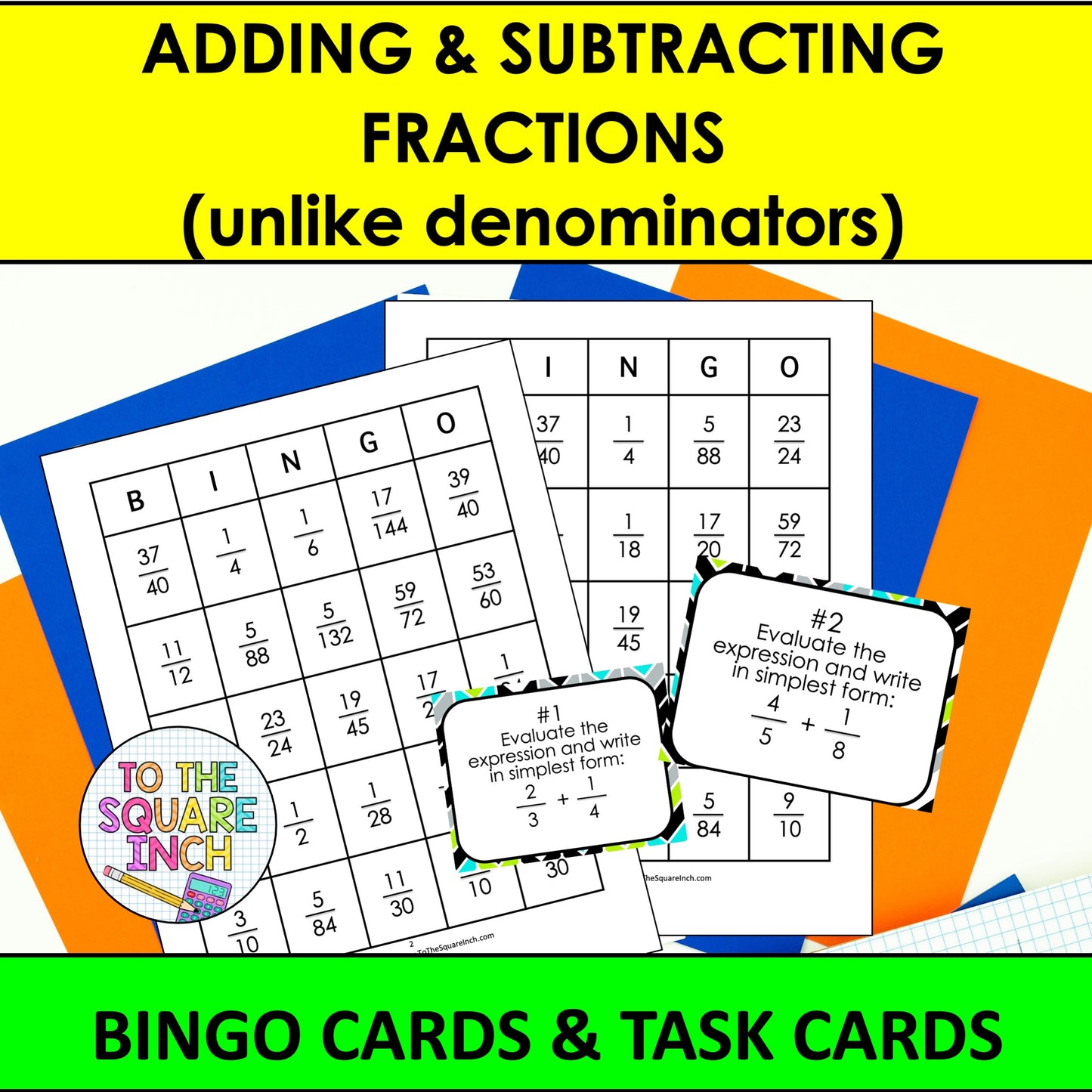 Adding and Subtracting Fractions Bingo Game