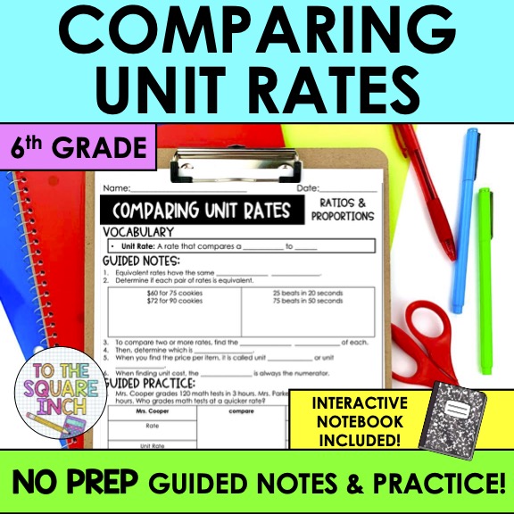 Compare Rates Notes Comparing Unit Rates Notes – To The Square Inch
