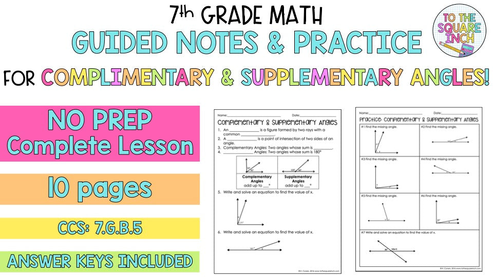 Complementary Note Chart Complementary and Supplementary Angles Notes – To The Square Inch