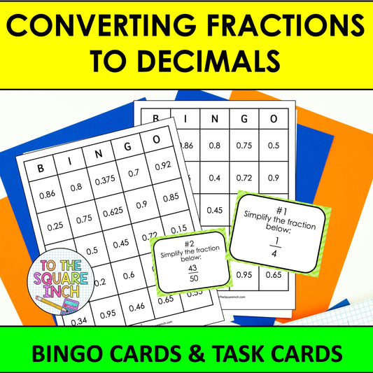 Converting Fractions to Decimals Bingo