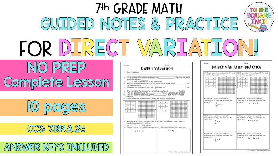 Direct Variation Notes – To The Square Inch