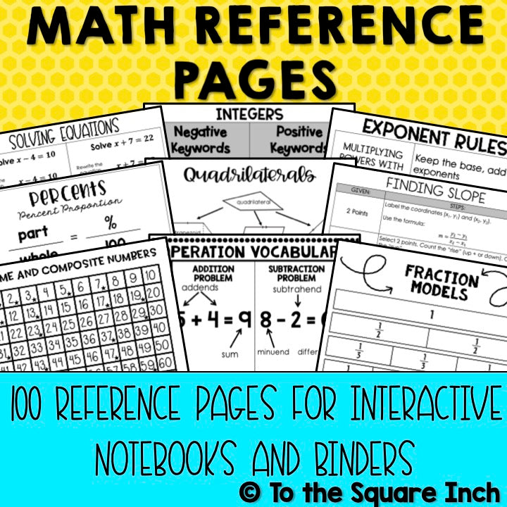 Math Reference Pages Math Reference Pages – To The Square Inch