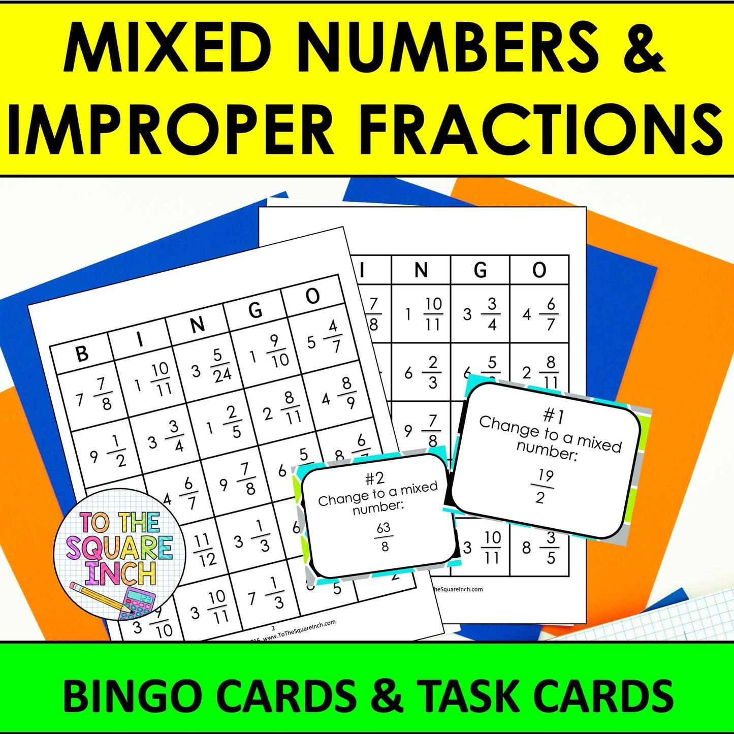 Mixed Numbers and Improper Fractions Bingo Game