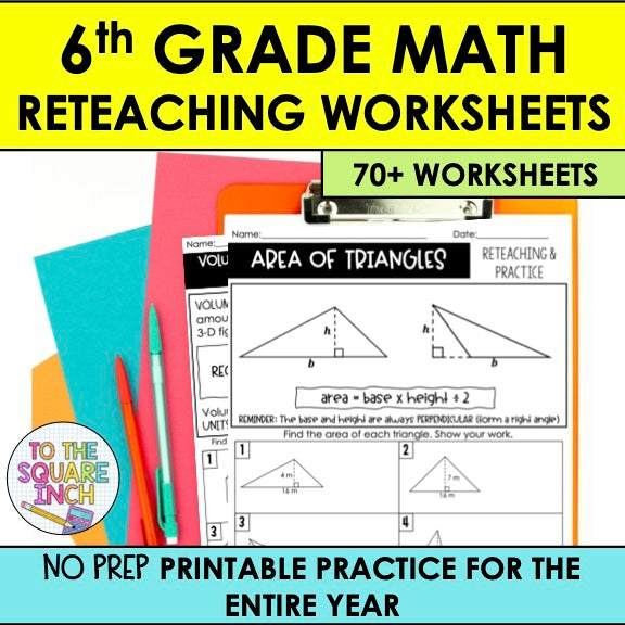 Reteach Into Math Middle School Math Reteaching Worksheets for 5th, 6th, 7th and 8th ...