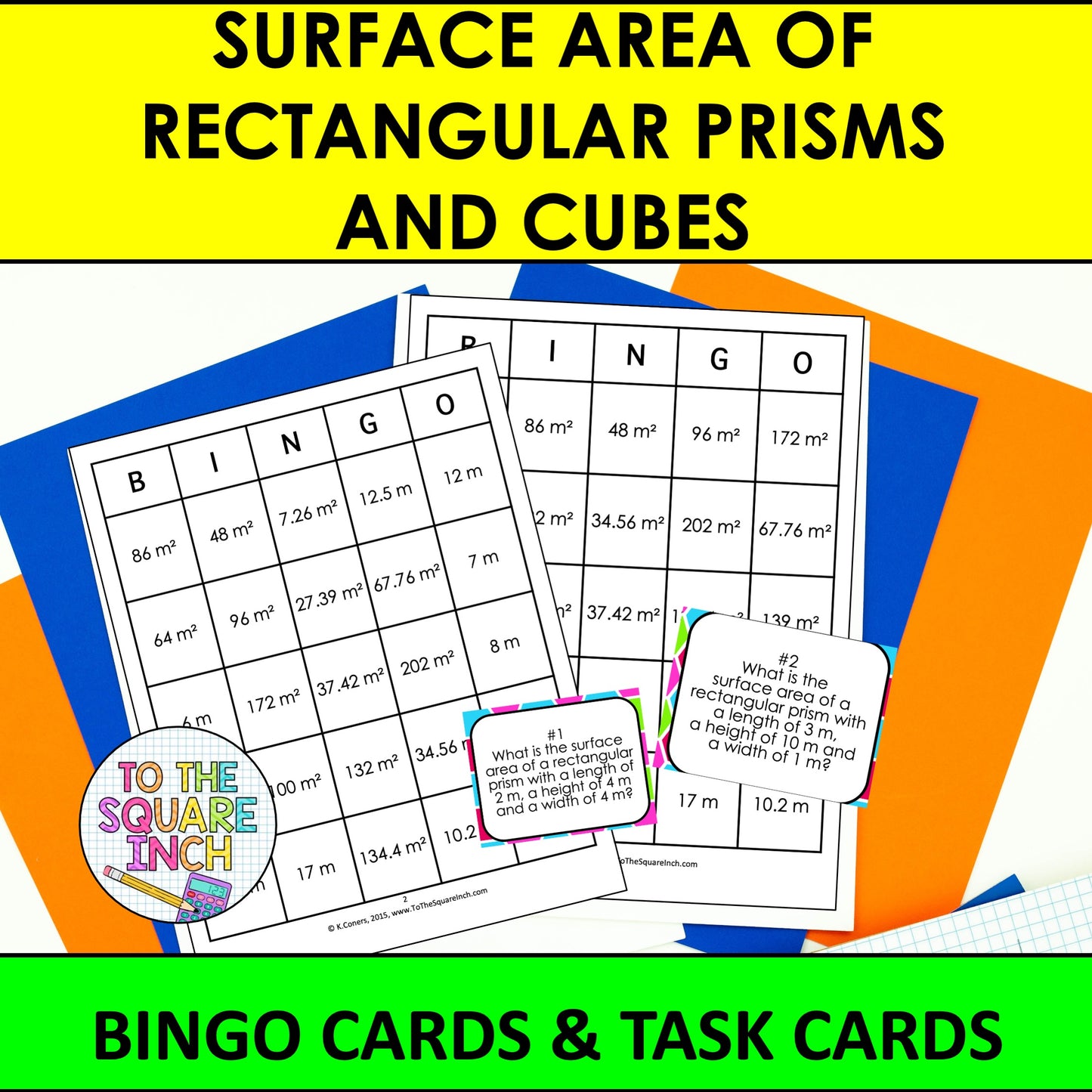 Surface Area of Rectangular Prisms and Cubes Bingo Game