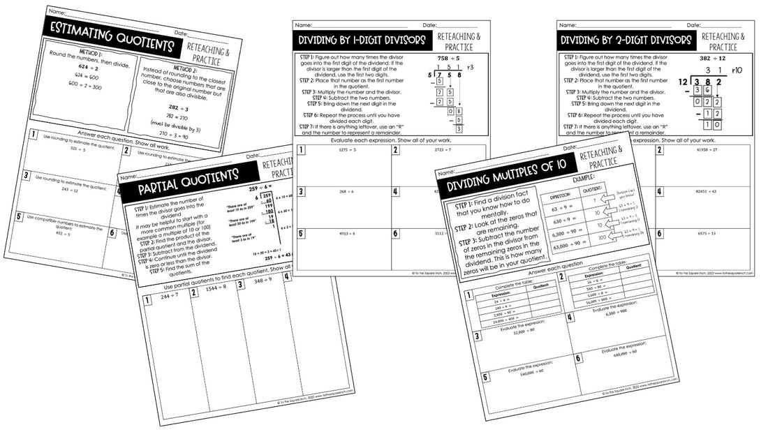 Reteach Into Math Middle School Math Reteaching Worksheets for 5th, 6th, 7th and 8th ...