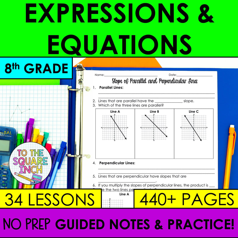 Expressions and Equations - 8th Grade Math Guided Notes – To The Square ...