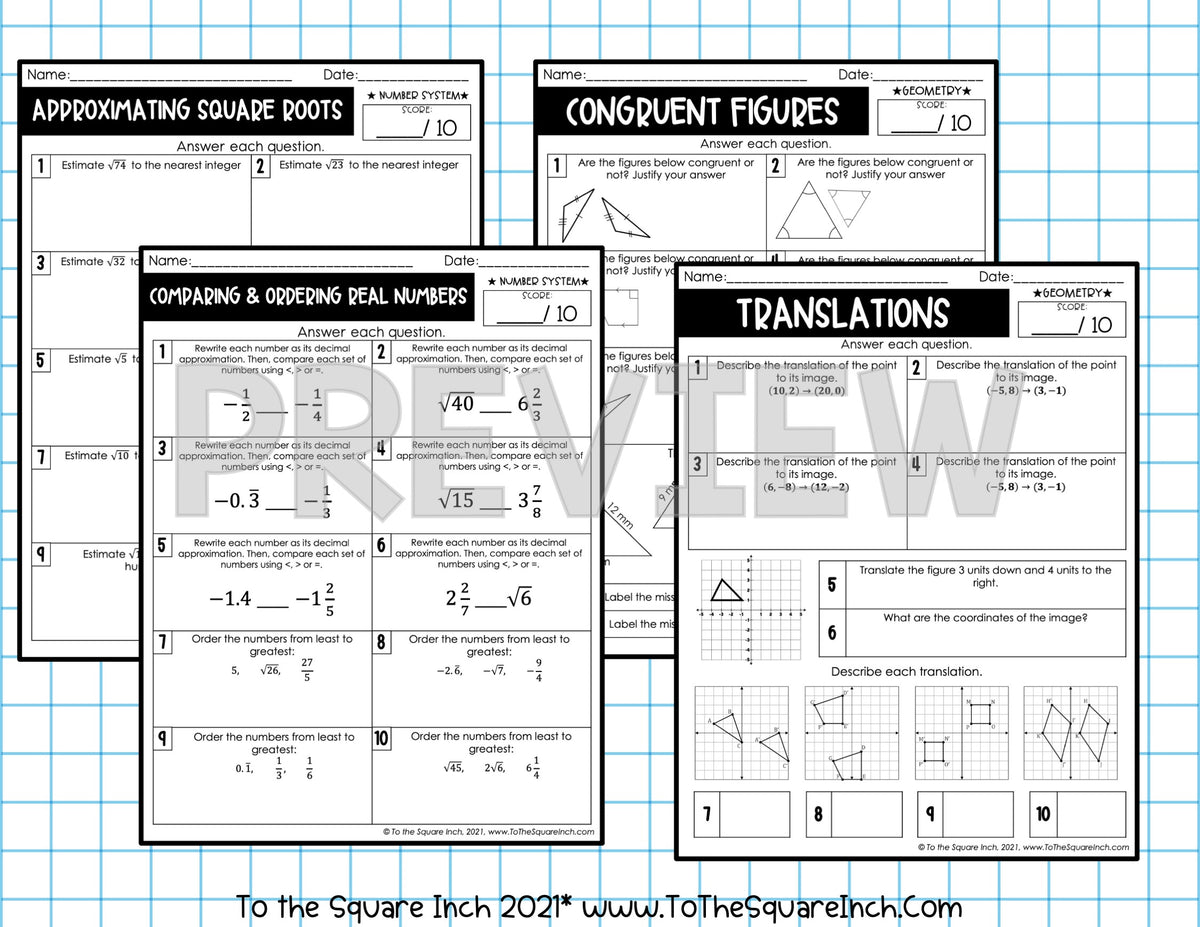 8th Grade Math Worksheets With Answer Key Pdf