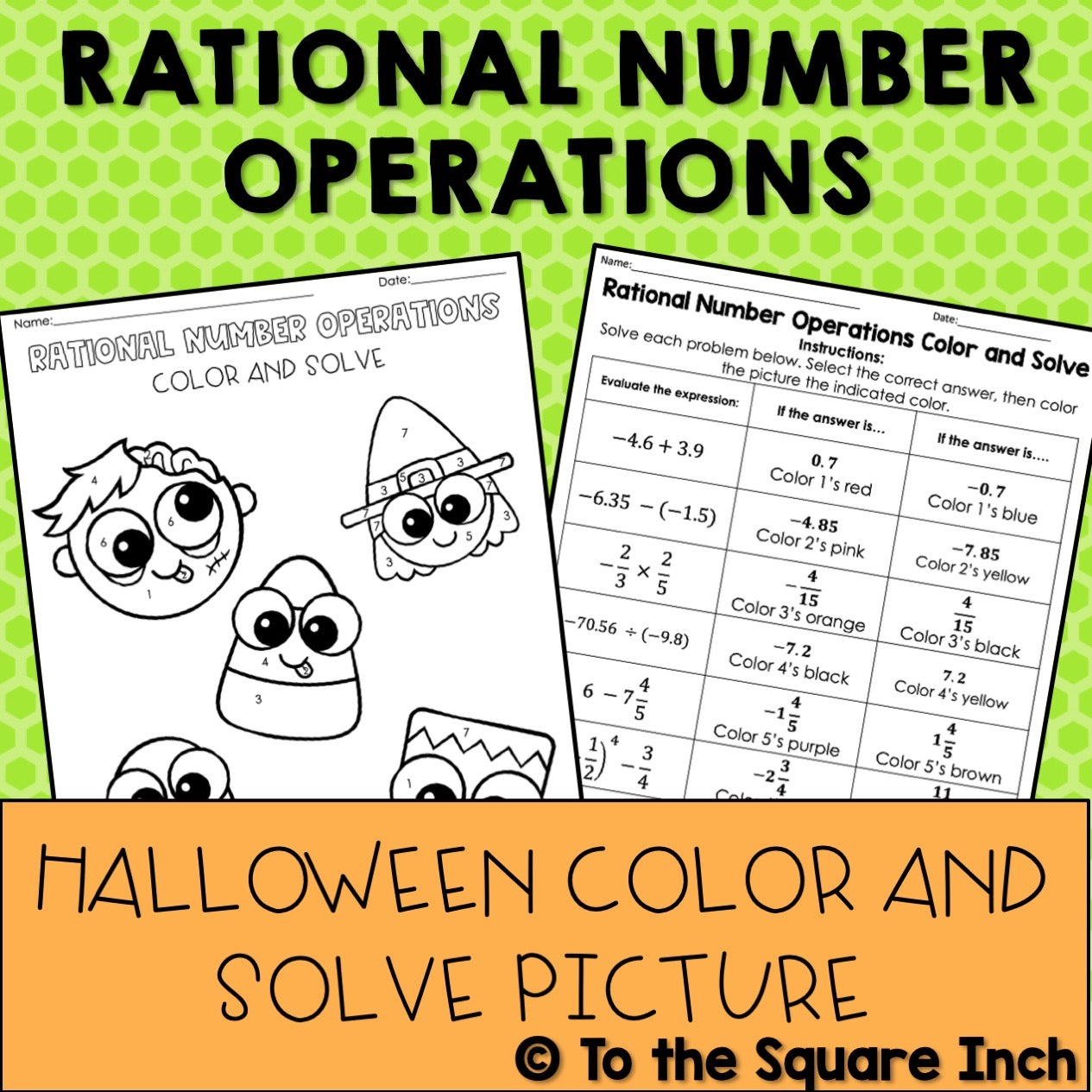 Rational Number Operations Halloween Math Color and Solve