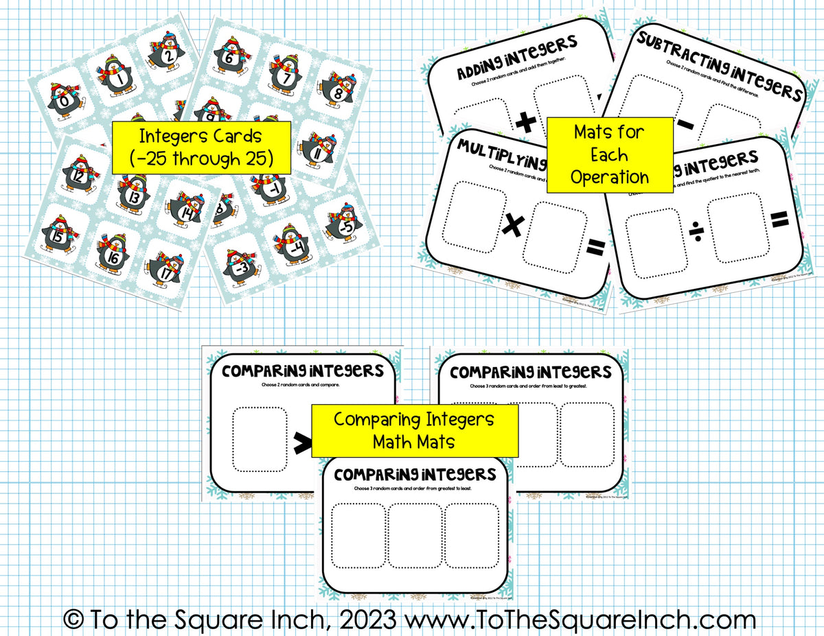 Integer Work Mat Integers Cards and Math Mats – To The Square Inch