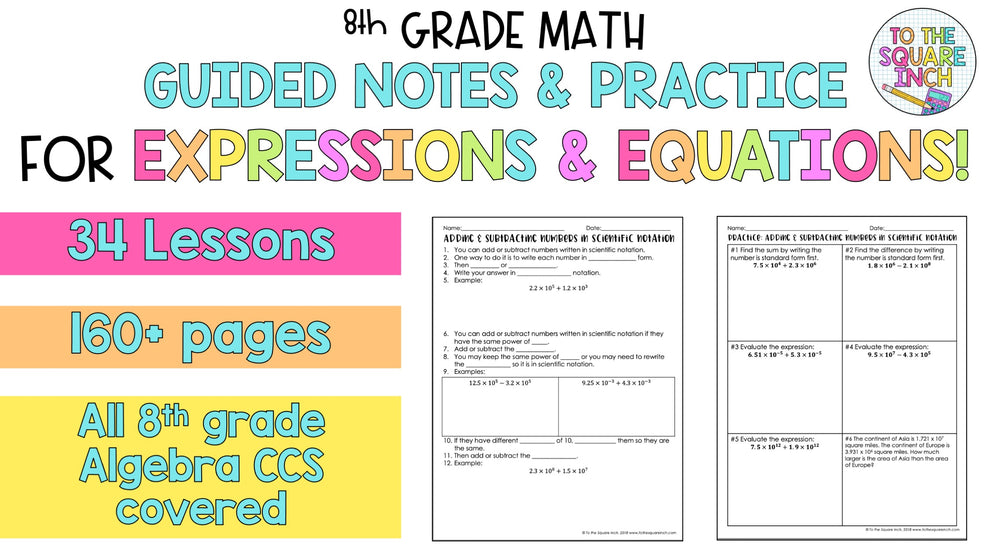 Expressions and Equations - 8th Grade Math Guided Notes – To The Square ...