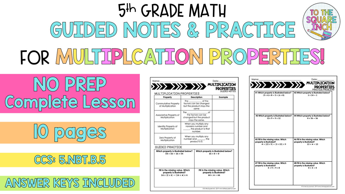 Multiplication Properties Notes – To The Square Inch