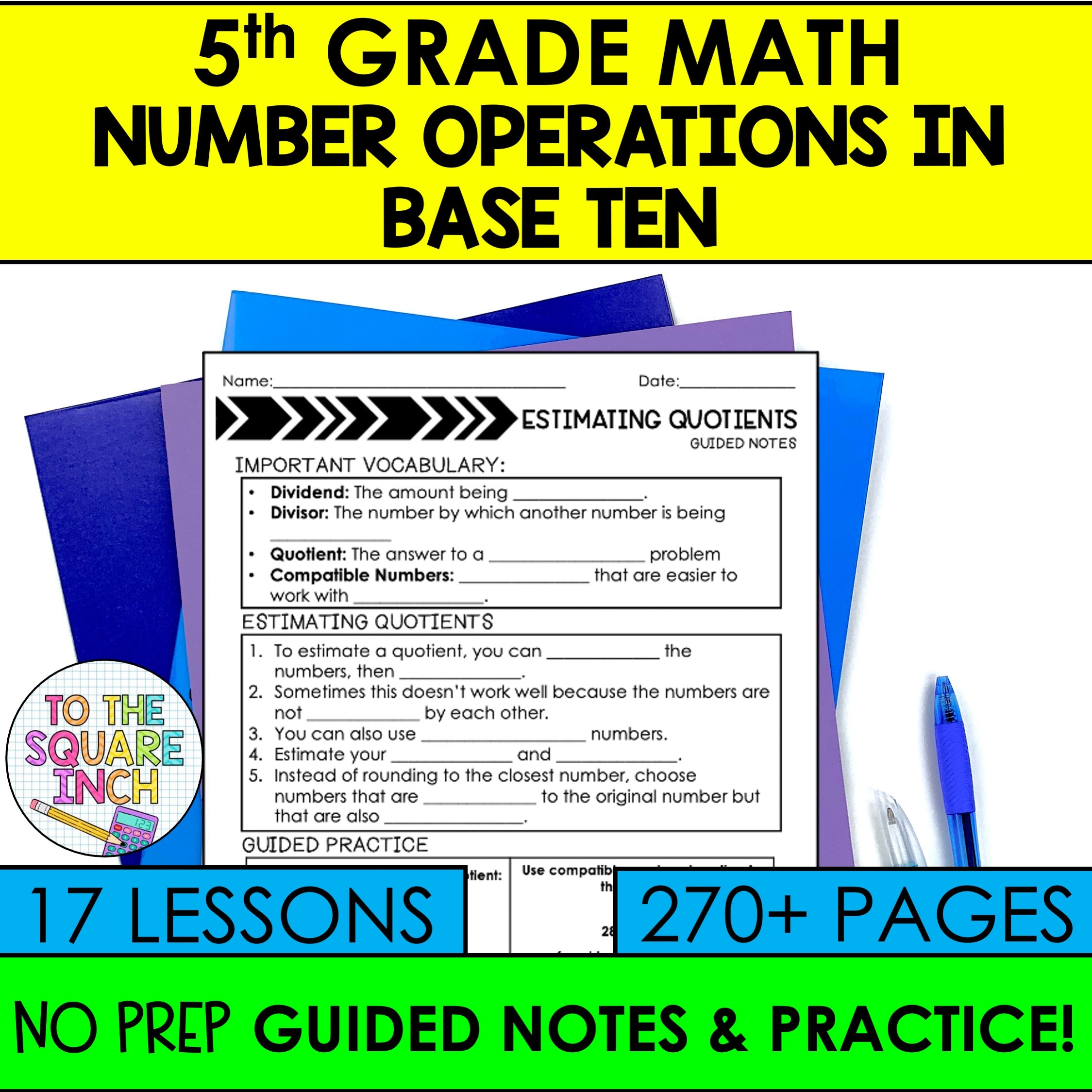 Numbers and Operations in Base Ten Bundle - 5th Grade Math Guided Note ...