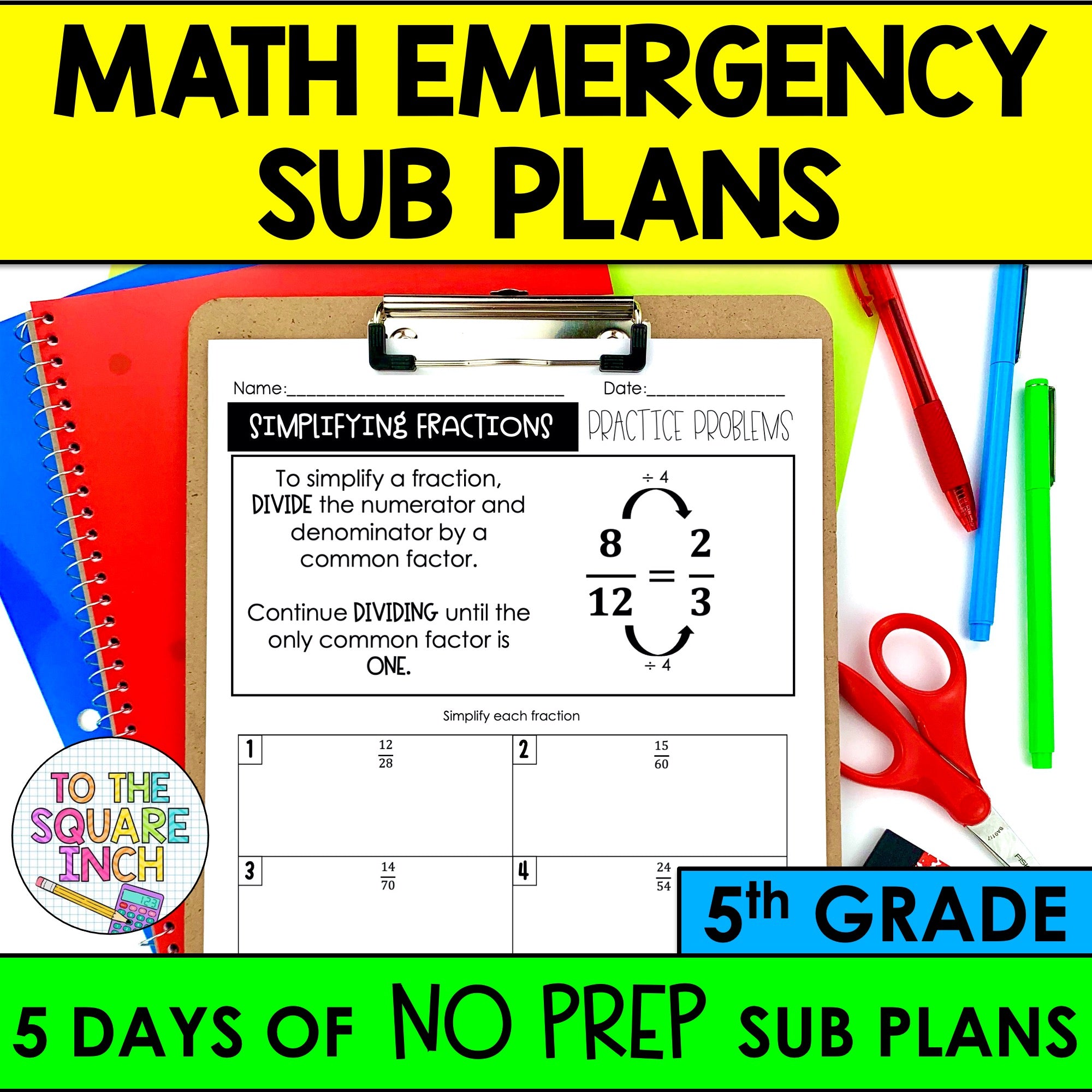 5th Grade Math Sub Plans – To The Square Inch