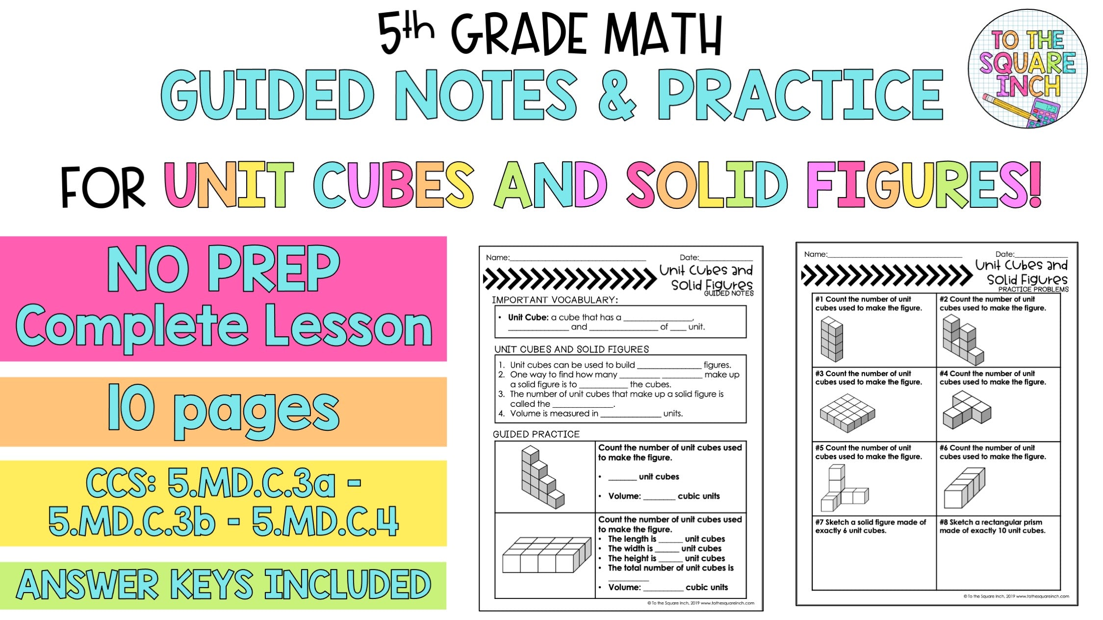 In Math One Unit Cube Unit Cubes and Solid Figures Notes – To The Square Inch