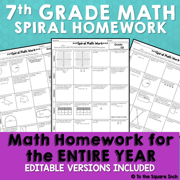 7th Grade Math Homework – To The Square Inch