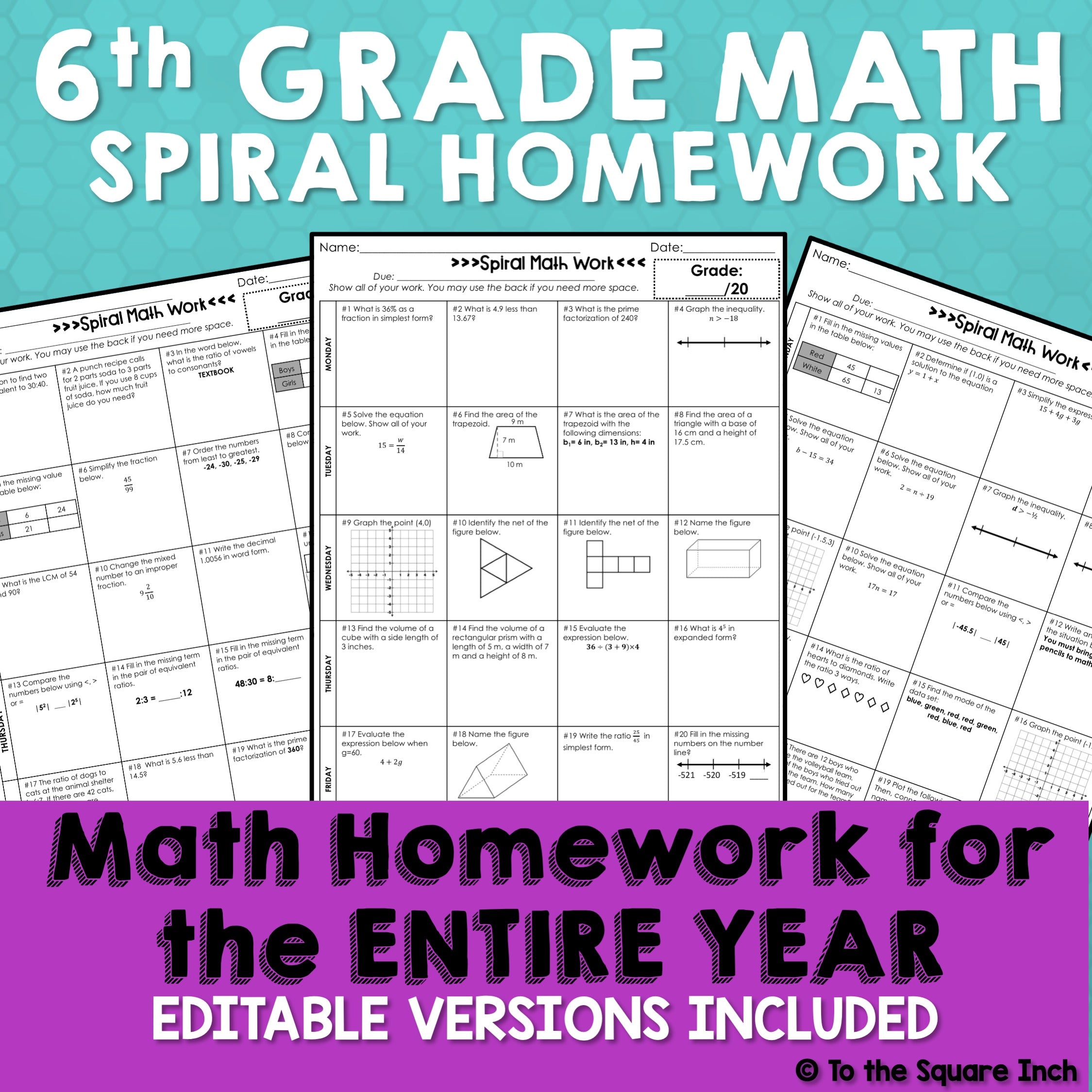 6th Grade Math Homework – To The Square Inch