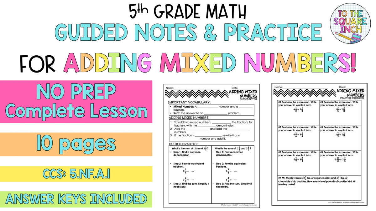 Re Adding Notes Adding Mixed Numbers Notes – To The Square Inch