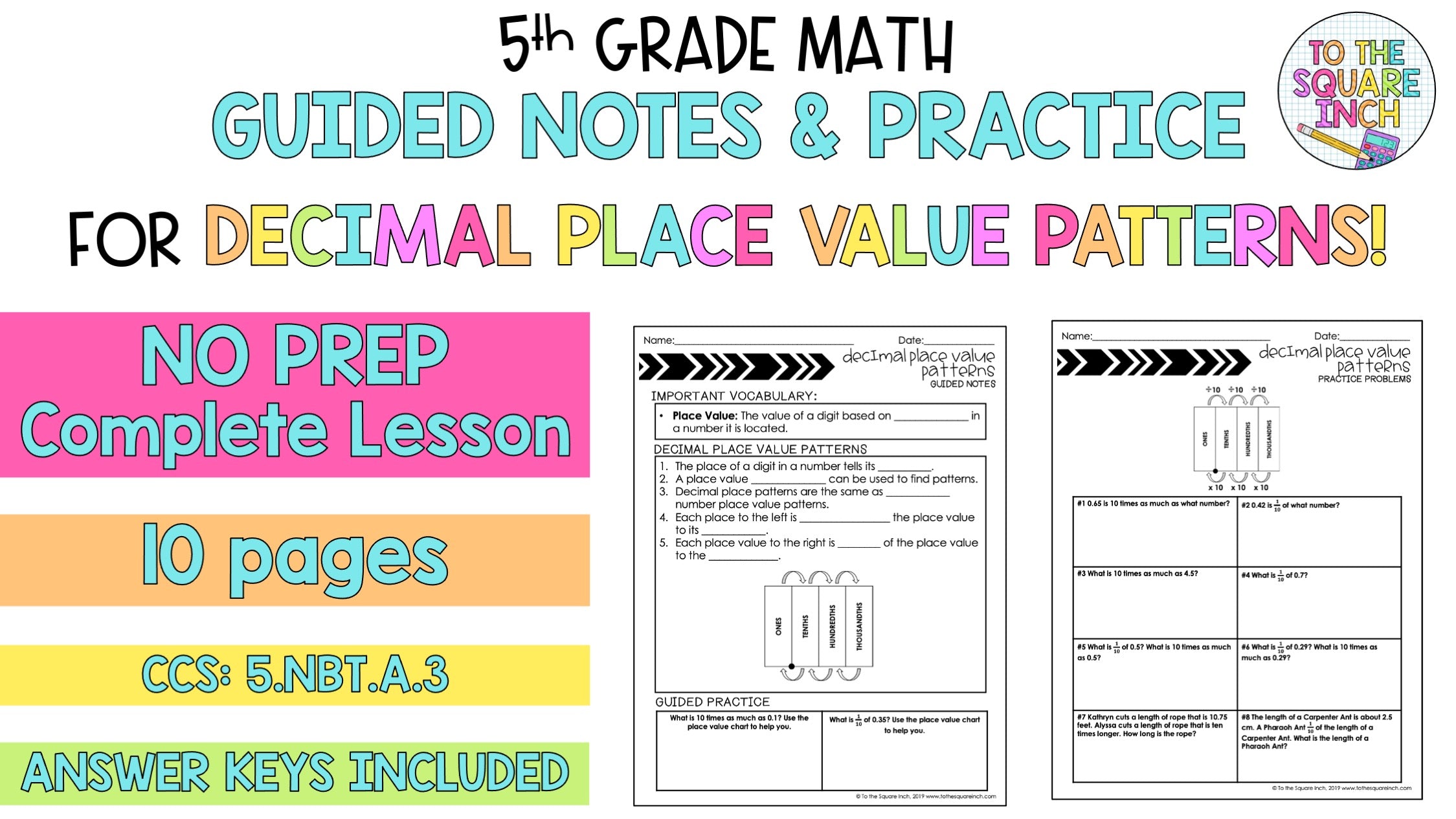 Decimal Place Value Notes – To The Square Inch