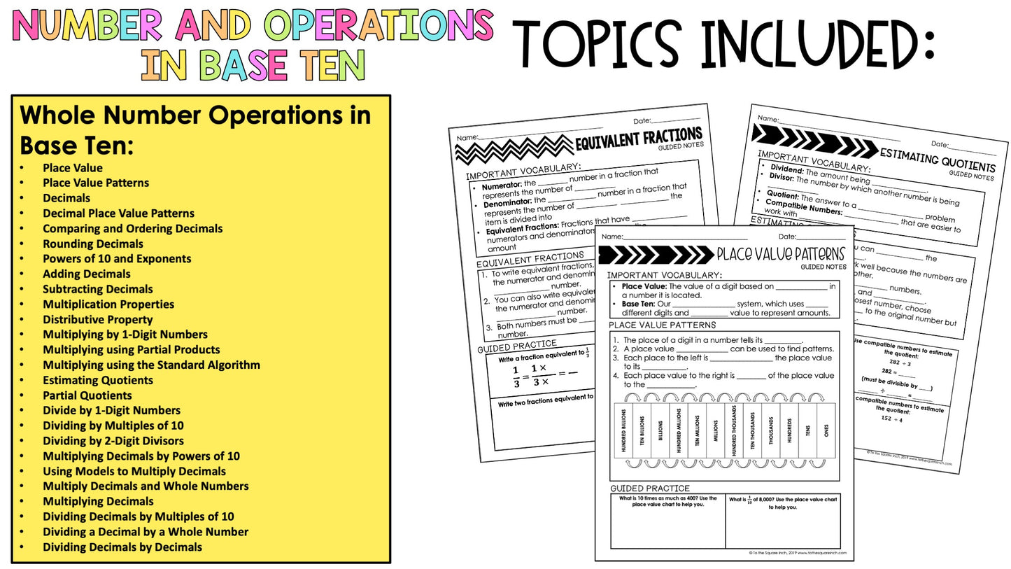 Numbers and Operations in Base Ten Bundle - 5th Grade Math Guided Notes