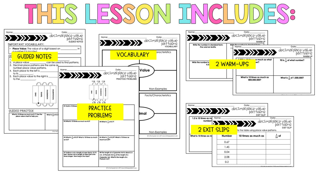 Decimal Place Value Notes – To The Square Inch