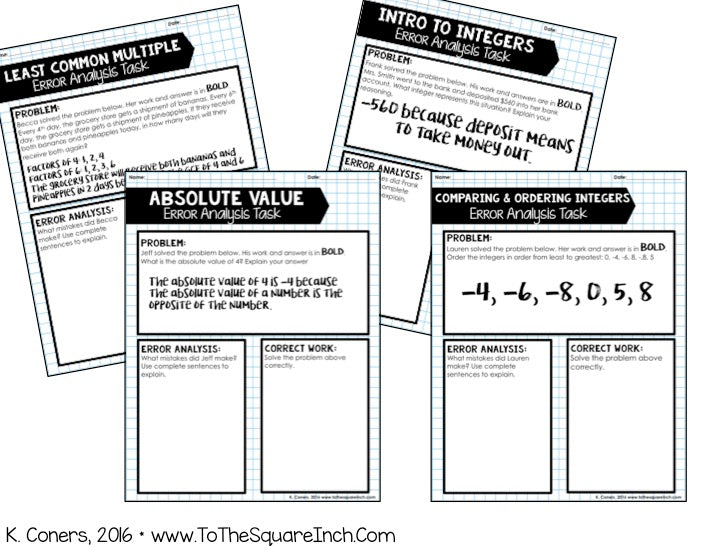Analyse Math Errors 6th Grade Math Error Analysis Bundle – To The Square Inch