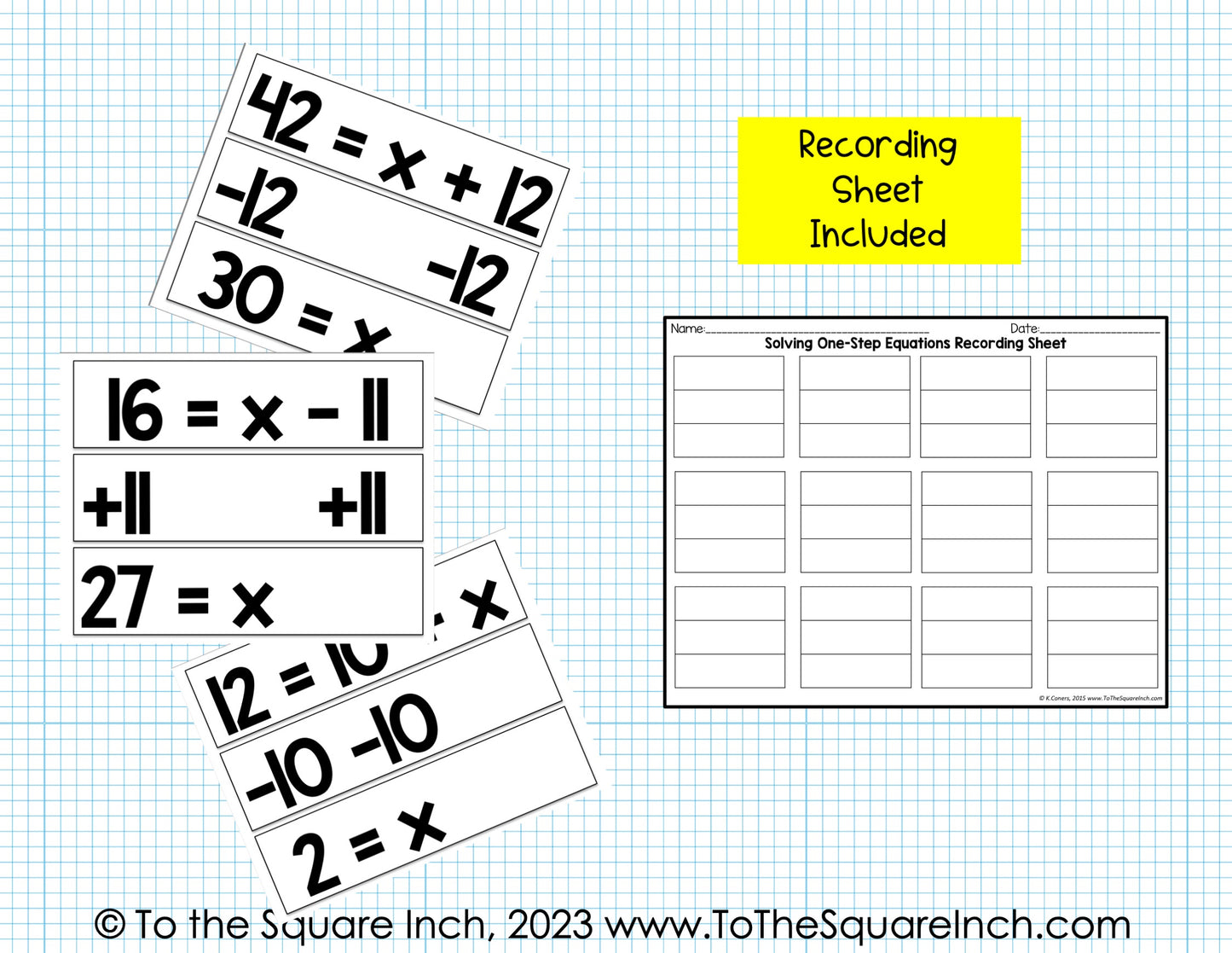 Solving One-Step Equations using Addition and Subtraction Matching Puzzles