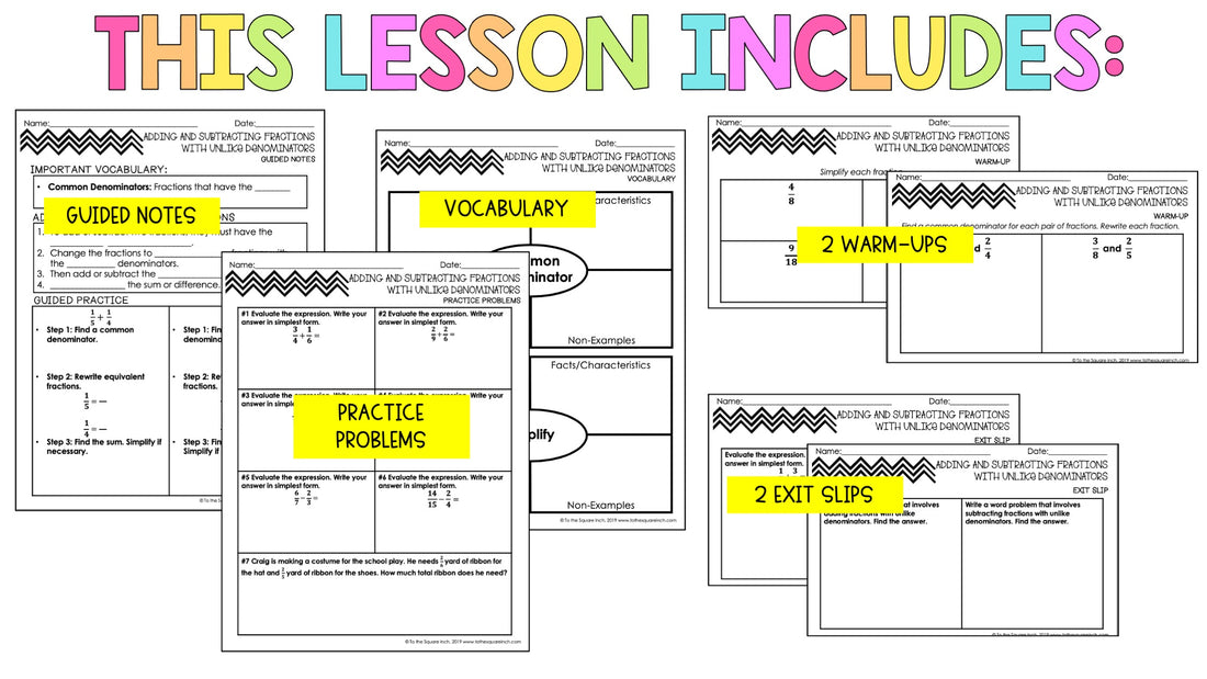 Adding and Subtracting Fractions with Unlike Denominators Notes – To ...