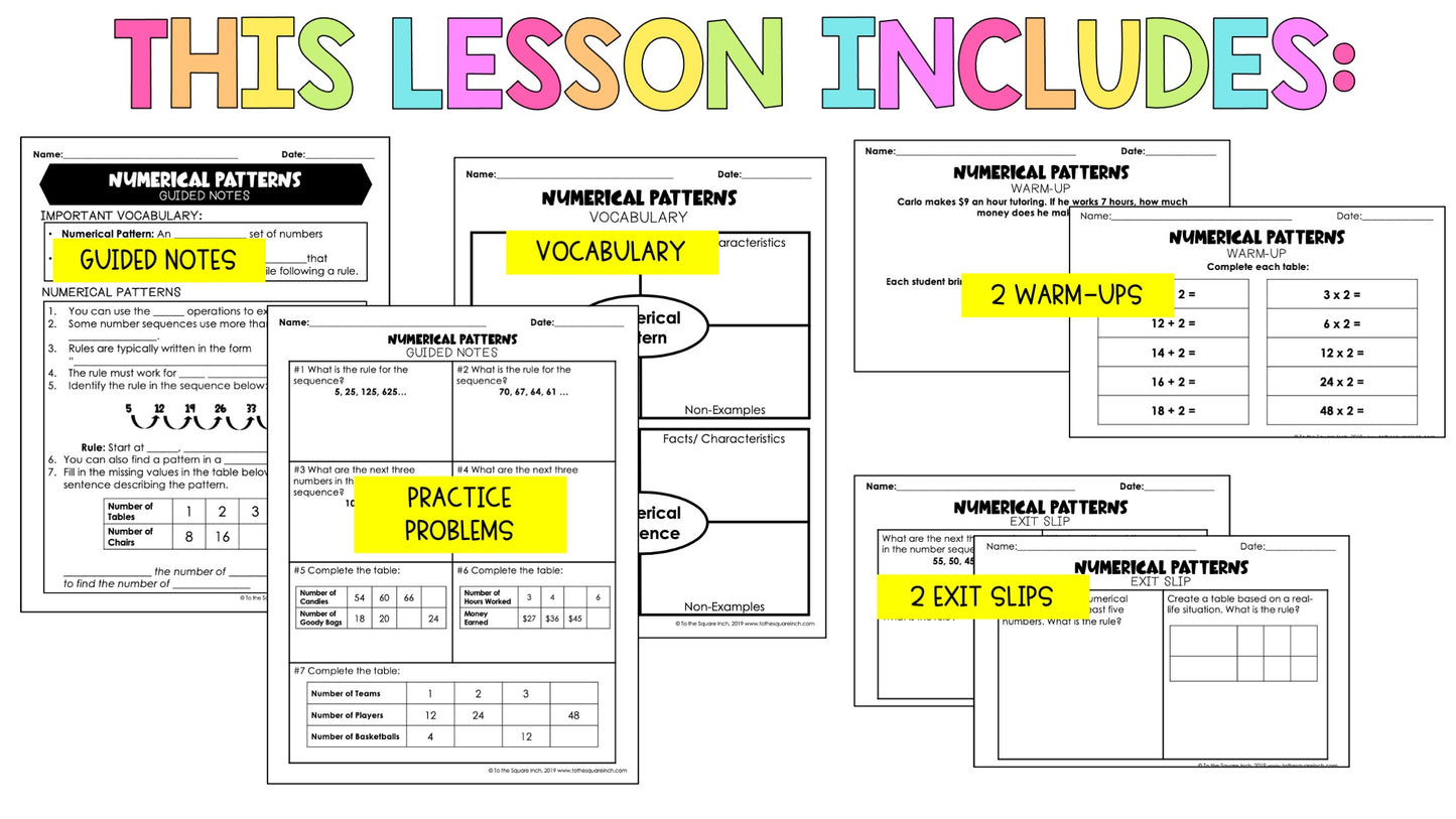 Number Pattern Formula Notes Number Pattern Notes – To The Square Inch