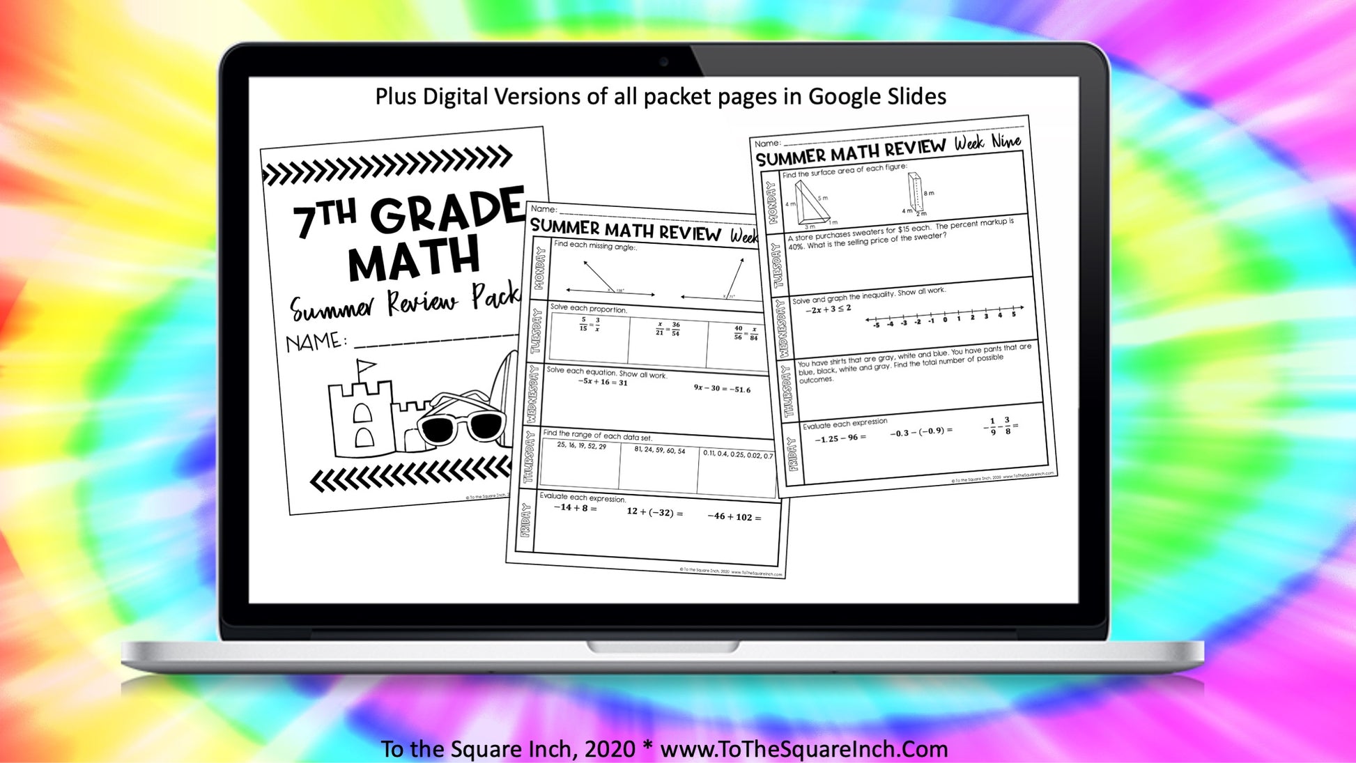 7th Grade Math Summer Packet – To The Square Inch