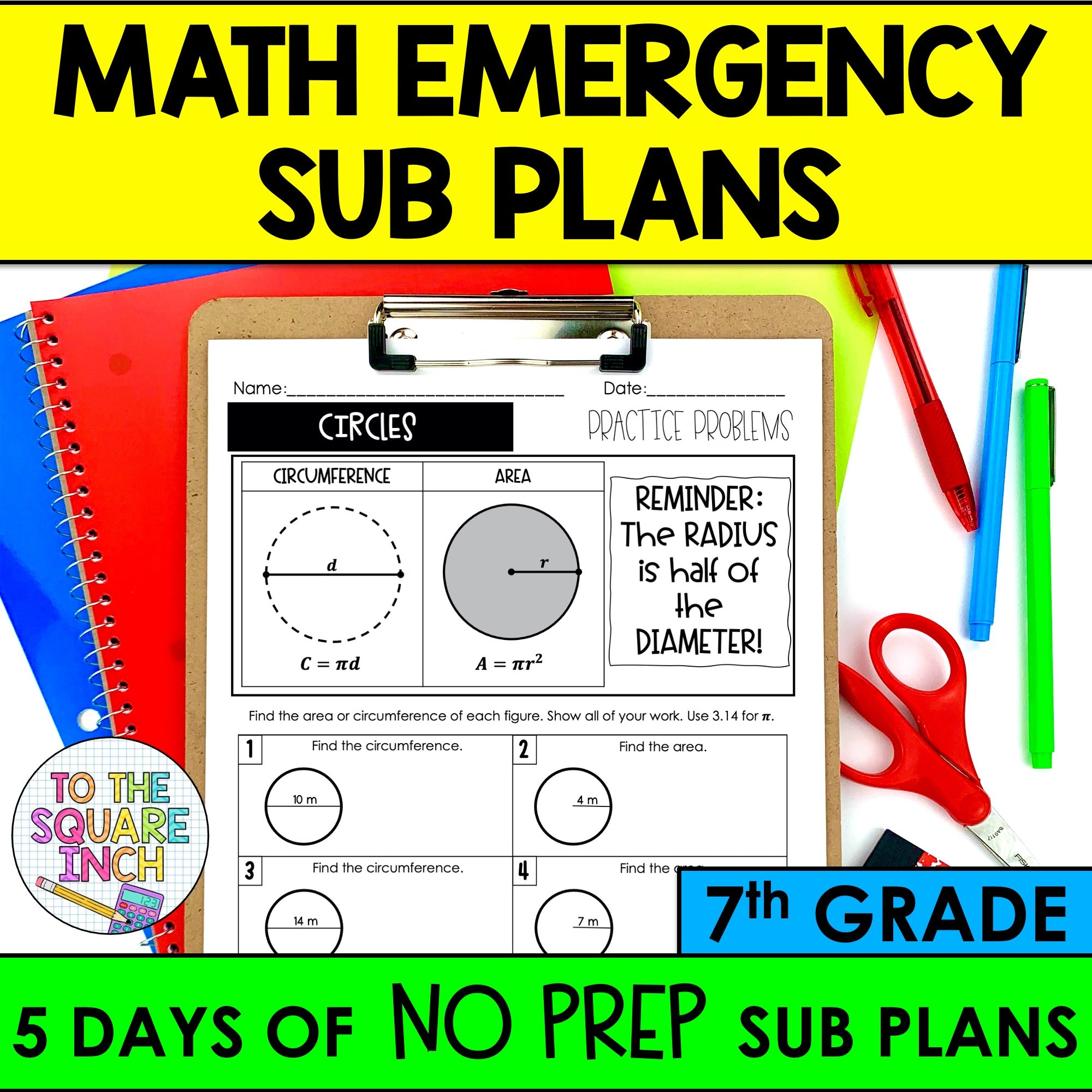 7th Grade Math Sub Plans โ To The Square Inch