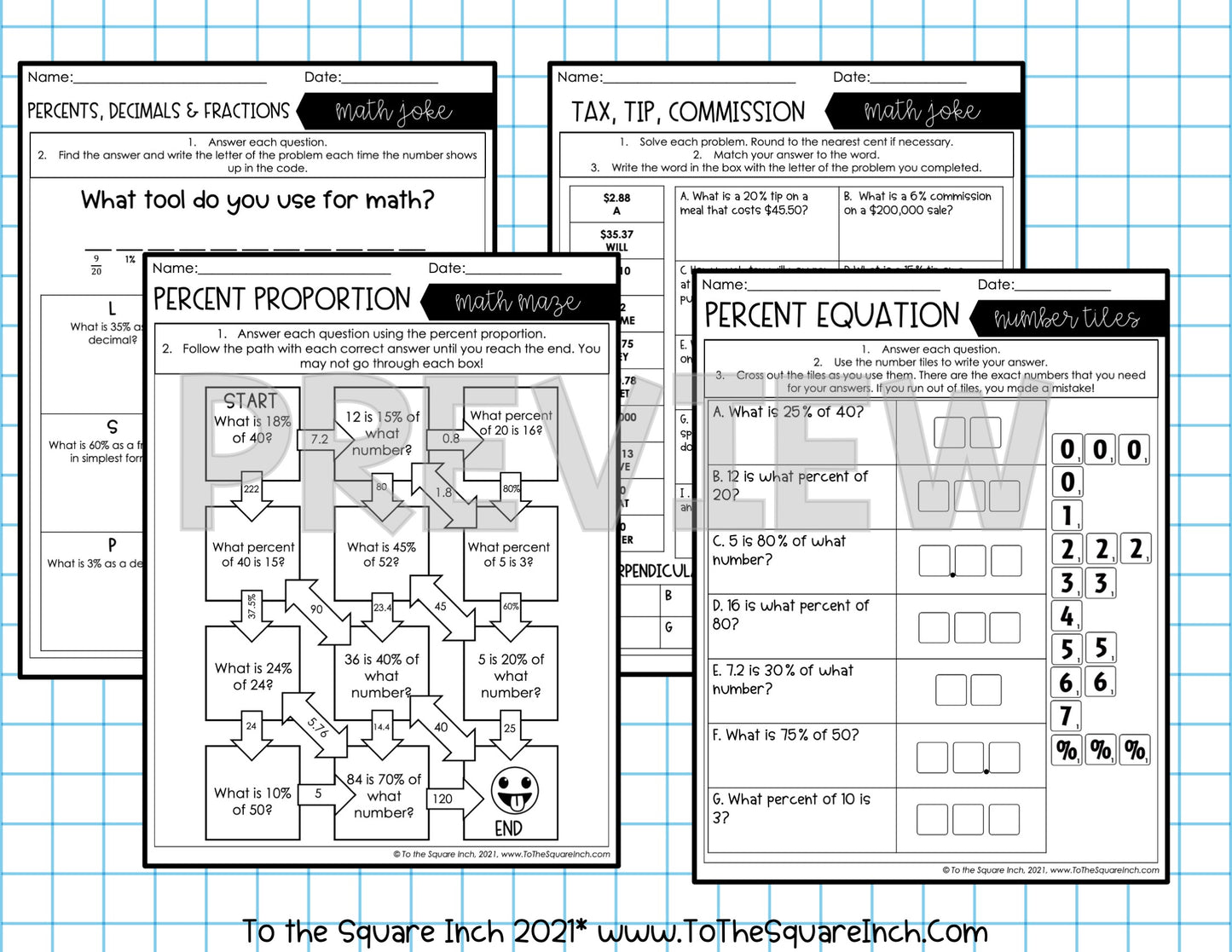 7th Grade Math FUN Worksheets