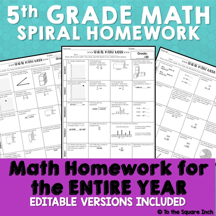 5th Grad Math Homwork 5th Grade Math Homework – To The Square Inch