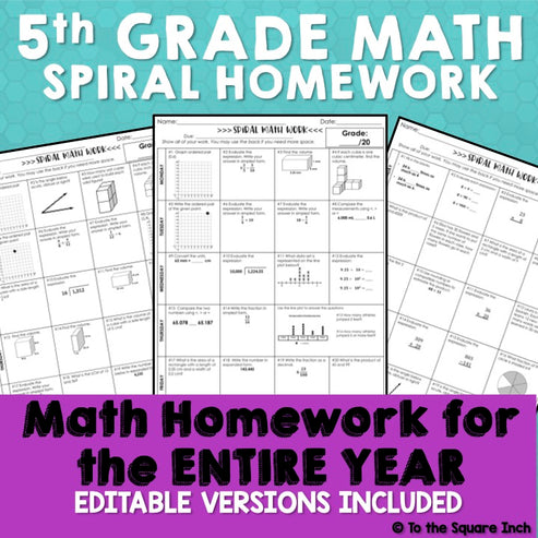 5th Grade Math Homework – To The Square Inch