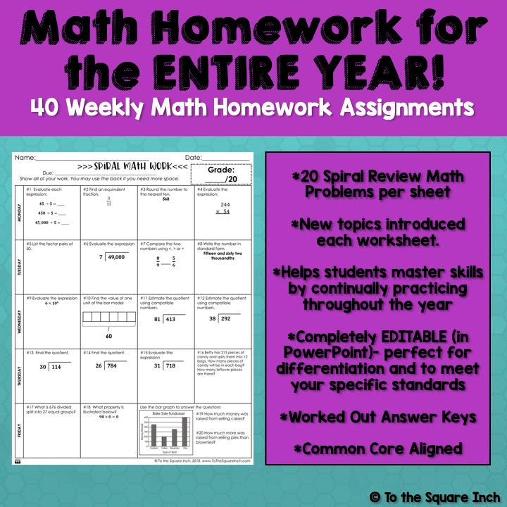 5th Grade Math Homework – To The Square Inch