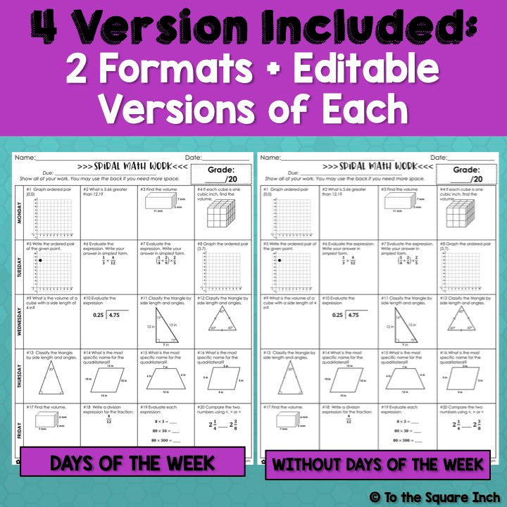 5th Grade Math Homework – To The Square Inch