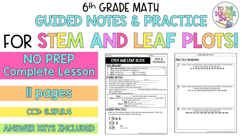 Stem and Leaf Plot Notes – To The Square Inch