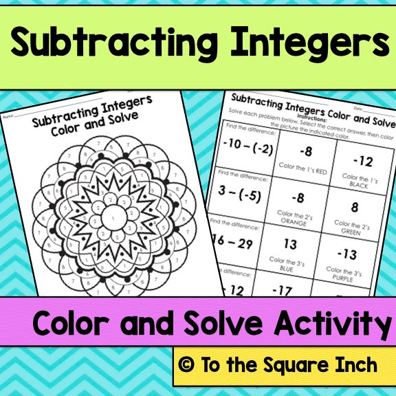 Subtracting Integers Color and Solve