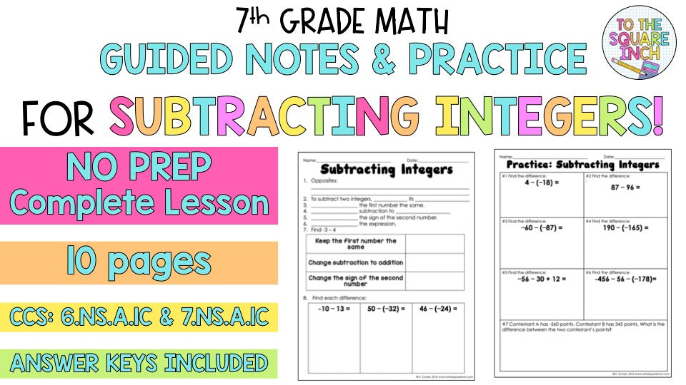 Subtracting Integers Notes