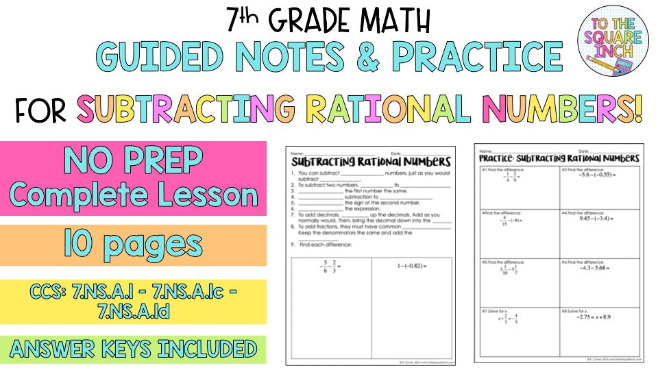 Subraction Rational Numbers Subtracting Rational Numbers Notes – To The Square Inch