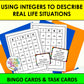 Using Integers to Describe Real Life Situations Bingo Game